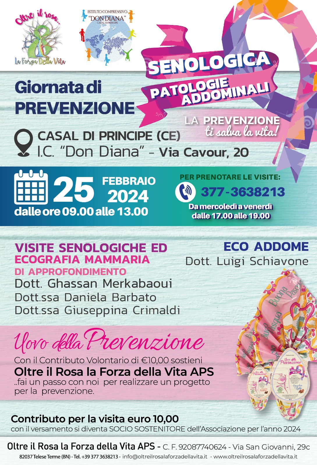 Giornata di prevenzione senologica e delle patologie addominali, del 25 febbraio 2024, presso I.C. Don Diana, via Cavour 20, Casal di Principe